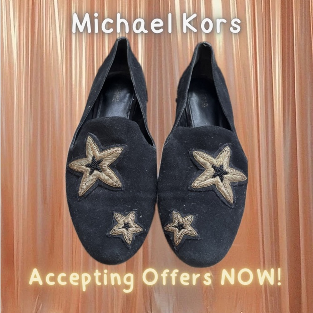 Michael Kors Black Loafers with Gold Starfish Design